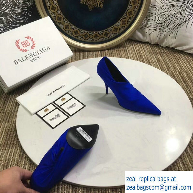 Balenciaga Heel 10cm Knife Draped Stretch Jersey Satin Pumps Cobalt Blue 2019 - Click Image to Close