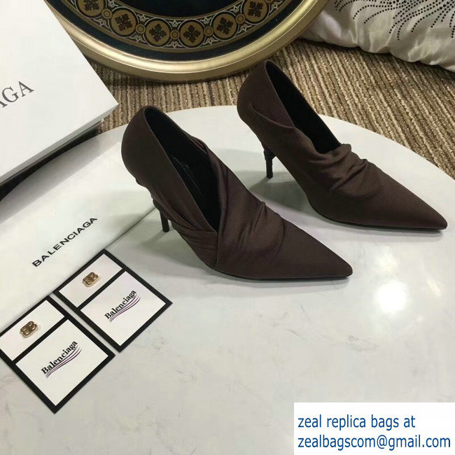 Balenciaga Heel 10cm Knife Draped Stretch Jersey Satin Pumps Coffee 2019