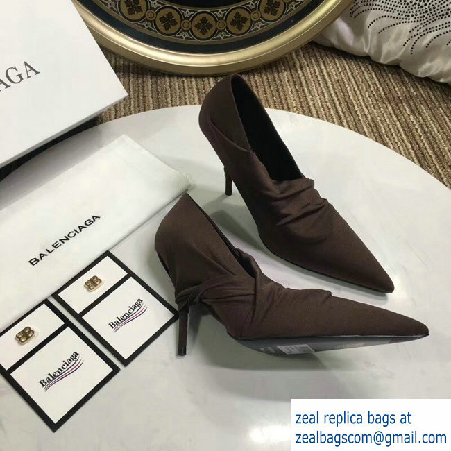 Balenciaga Heel 10cm Knife Draped Stretch Jersey Satin Pumps Coffee 2019 - Click Image to Close