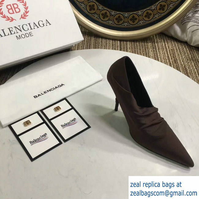 Balenciaga Heel 10cm Knife Draped Stretch Jersey Satin Pumps Coffee 2019 - Click Image to Close