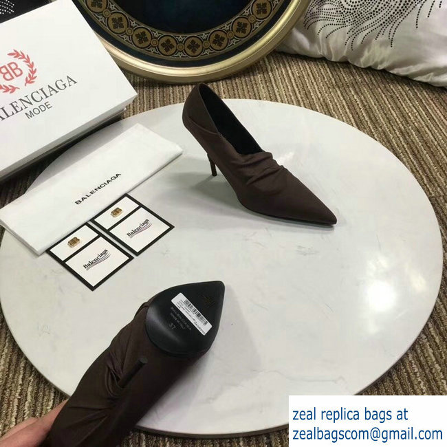 Balenciaga Heel 10cm Knife Draped Stretch Jersey Satin Pumps Coffee 2019