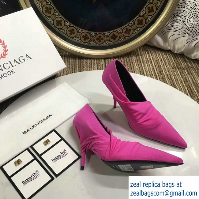 Balenciaga Heel 10cm Knife Draped Stretch Jersey Satin Pumps Dark Pink 2019
