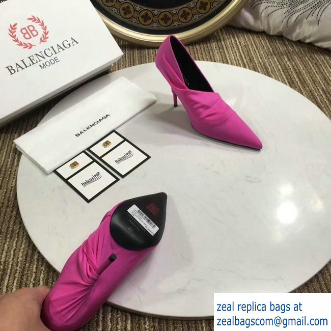 Balenciaga Heel 10cm Knife Draped Stretch Jersey Satin Pumps Dark Pink 2019