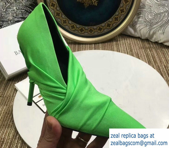 Balenciaga Heel 10cm Knife Draped Stretch Jersey Satin Pumps Green 2019