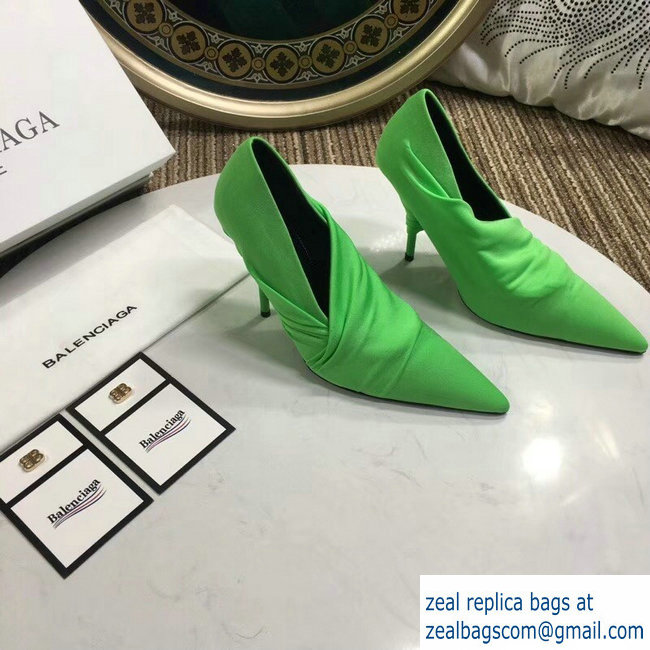 Balenciaga Heel 10cm Knife Draped Stretch Jersey Satin Pumps Green 2019