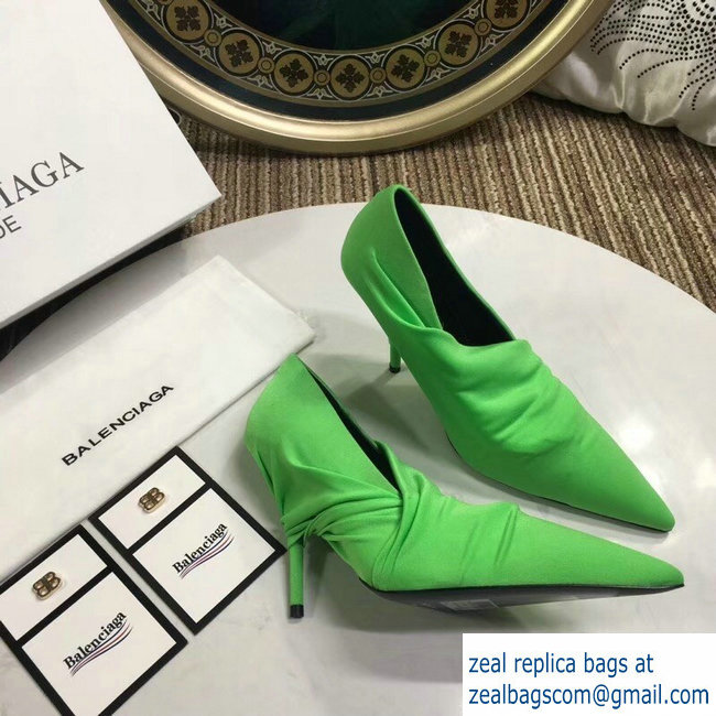 Balenciaga Heel 10cm Knife Draped Stretch Jersey Satin Pumps Green 2019