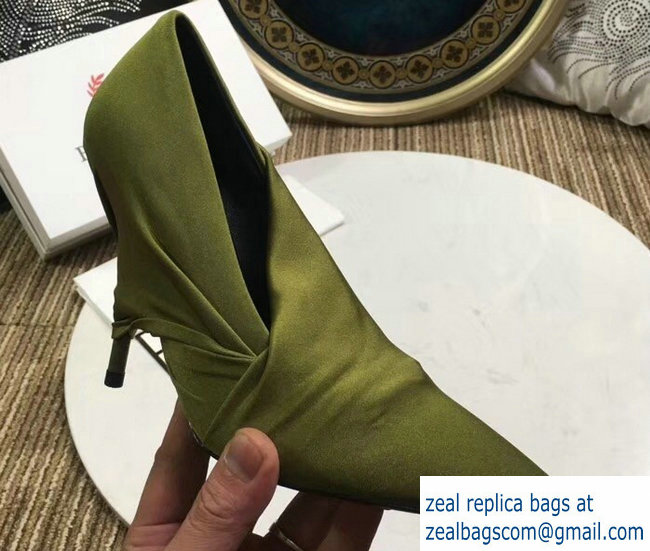 Balenciaga Heel 10cm Knife Draped Stretch Jersey Satin Pumps Olive Green 2019