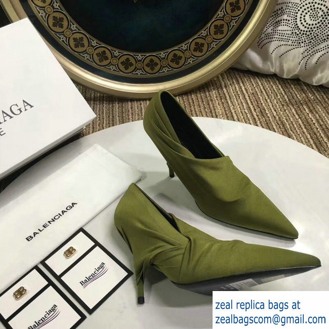 Balenciaga Heel 10cm Knife Draped Stretch Jersey Satin Pumps Olive Green 2019