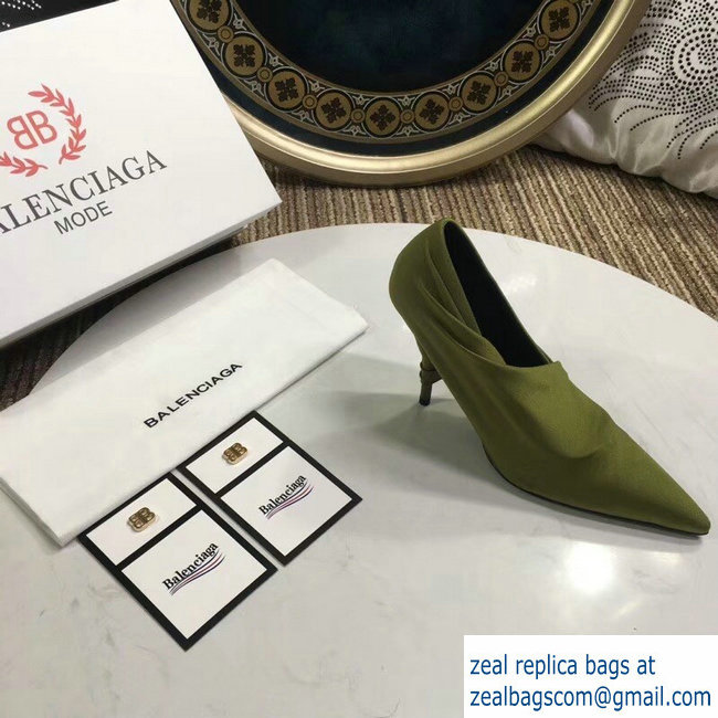 Balenciaga Heel 10cm Knife Draped Stretch Jersey Satin Pumps Olive Green 2019 - Click Image to Close