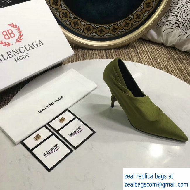 Balenciaga Heel 10cm Knife Draped Stretch Jersey Satin Pumps Olive Green 2019