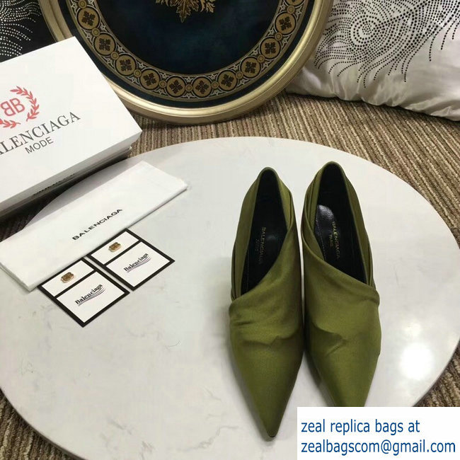 Balenciaga Heel 10cm Knife Draped Stretch Jersey Satin Pumps Olive Green 2019 - Click Image to Close