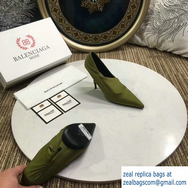 Balenciaga Heel 10cm Knife Draped Stretch Jersey Satin Pumps Olive Green 2019 - Click Image to Close