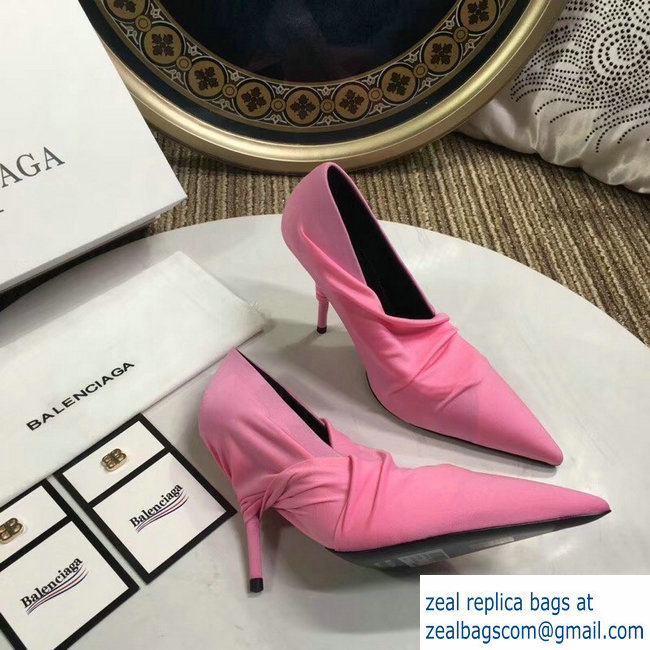 Balenciaga Heel 10cm Knife Draped Stretch Jersey Satin Pumps Pink 2019
