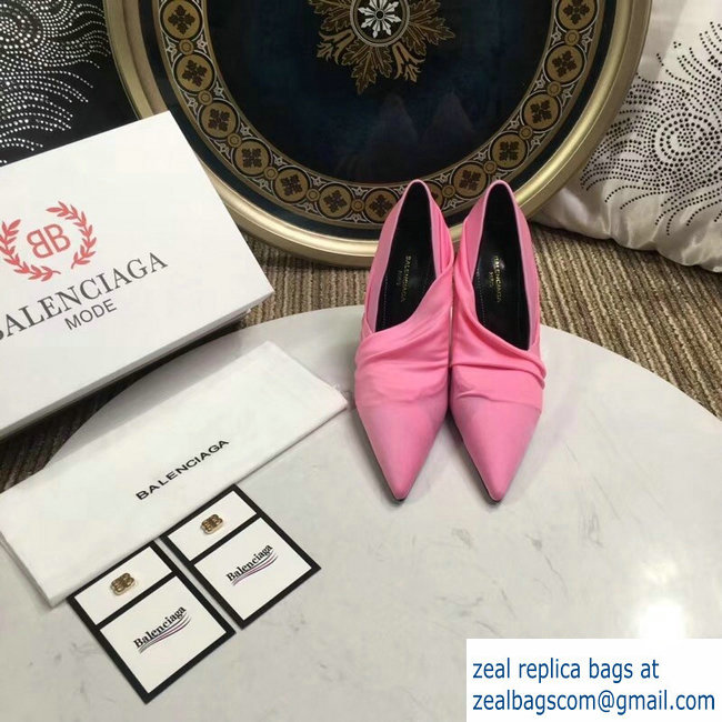 Balenciaga Heel 10cm Knife Draped Stretch Jersey Satin Pumps Pink 2019