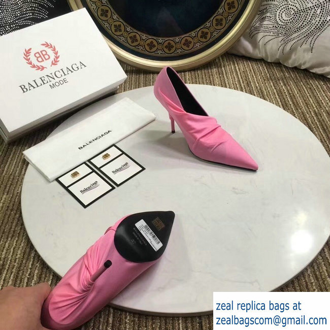 Balenciaga Heel 10cm Knife Draped Stretch Jersey Satin Pumps Pink 2019