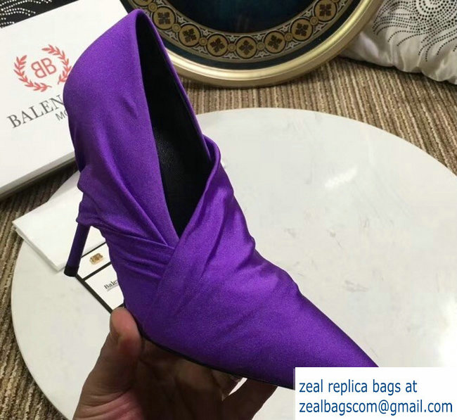 Balenciaga Heel 10cm Knife Draped Stretch Jersey Satin Pumps Purple 2019