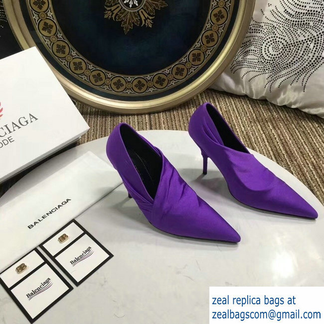 Balenciaga Heel 10cm Knife Draped Stretch Jersey Satin Pumps Purple 2019