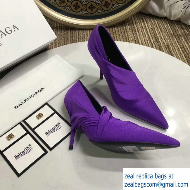 Balenciaga Heel 10cm Knife Draped Stretch Jersey Satin Pumps Purple 2019