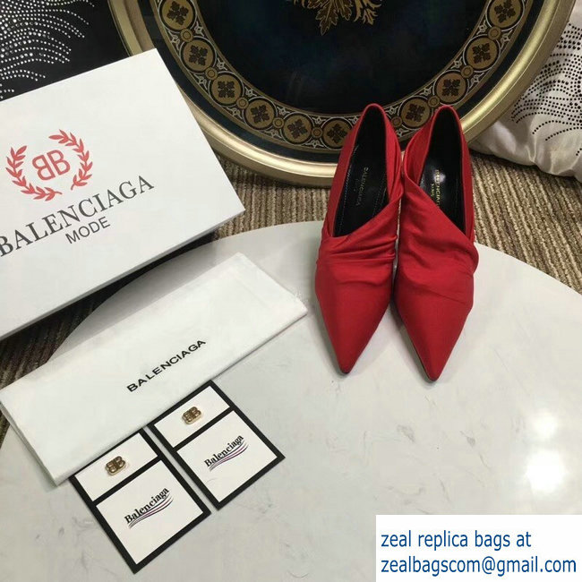 Balenciaga Heel 10cm Knife Draped Stretch Jersey Satin Pumps Red 2019