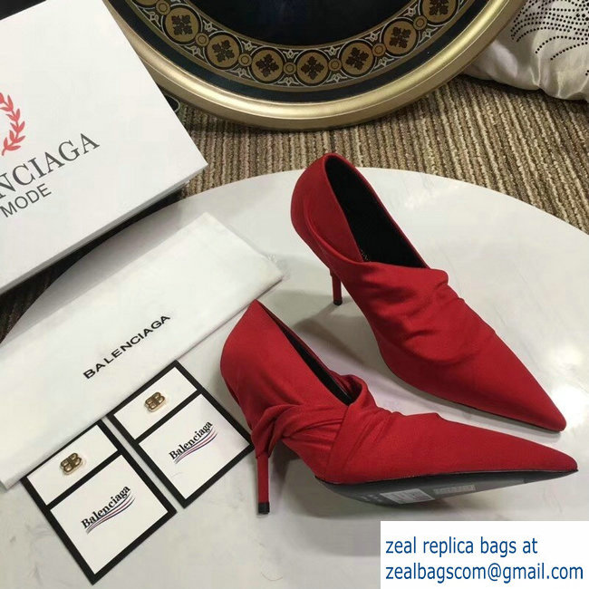 Balenciaga Heel 10cm Knife Draped Stretch Jersey Satin Pumps Red 2019