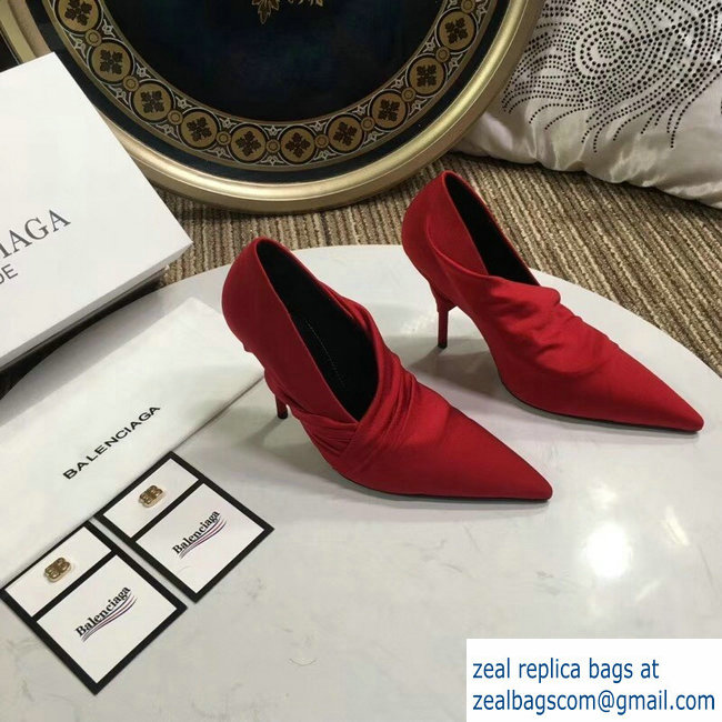 Balenciaga Heel 10cm Knife Draped Stretch Jersey Satin Pumps Red 2019