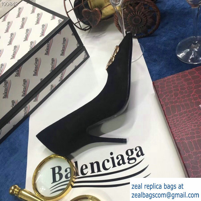 Balenciaga Heel 10cm Pointed Toe BB Pumps Black 2018