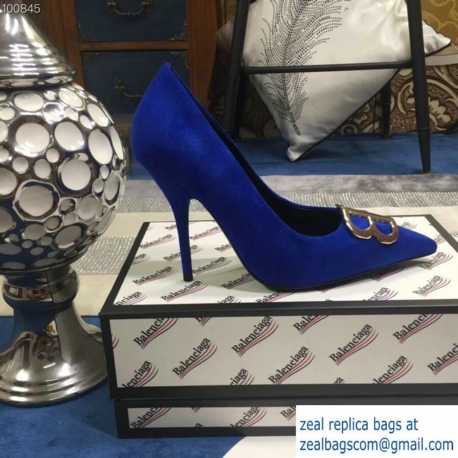 Balenciaga Heel 10cm Pointed Toe BB Pumps Blue 2018