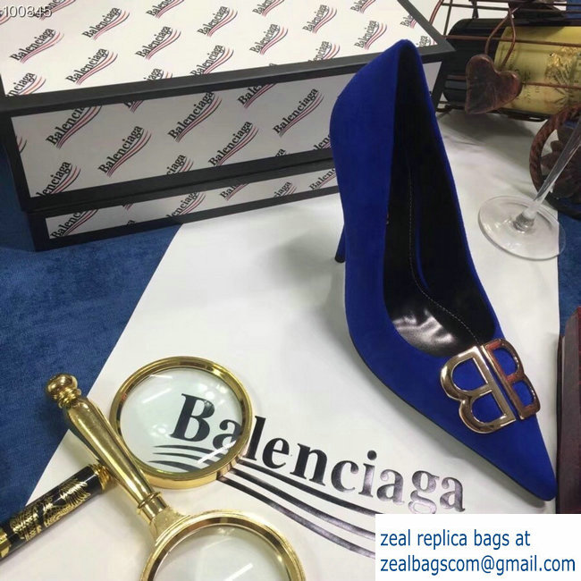 Balenciaga Heel 10cm Pointed Toe BB Pumps Blue 2018