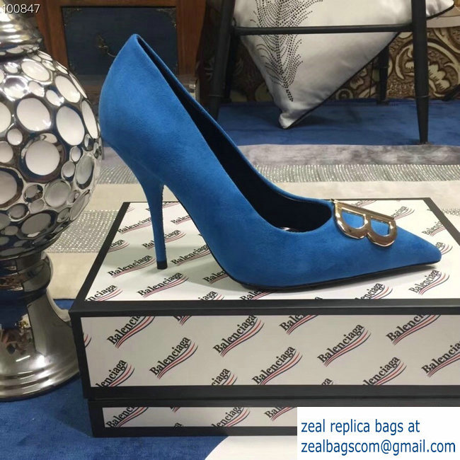 Balenciaga Heel 10cm Pointed Toe BB Pumps Denim Blue 2018 - Click Image to Close