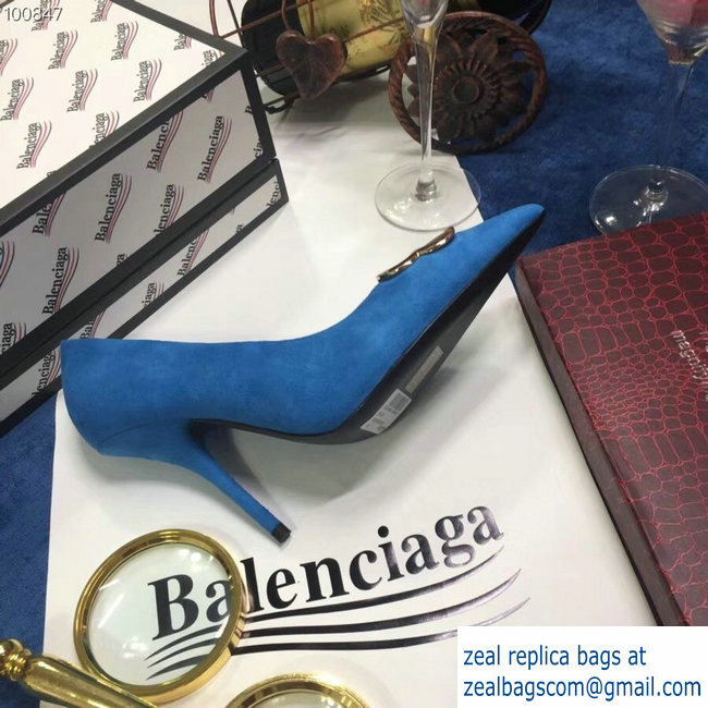 Balenciaga Heel 10cm Pointed Toe BB Pumps Denim Blue 2018 - Click Image to Close