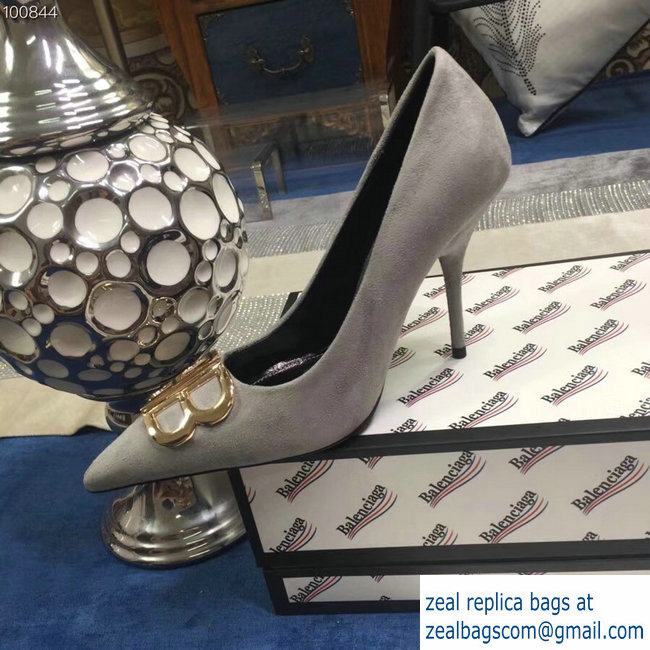 Balenciaga Heel 10cm Pointed Toe BB Pumps Gray 2018