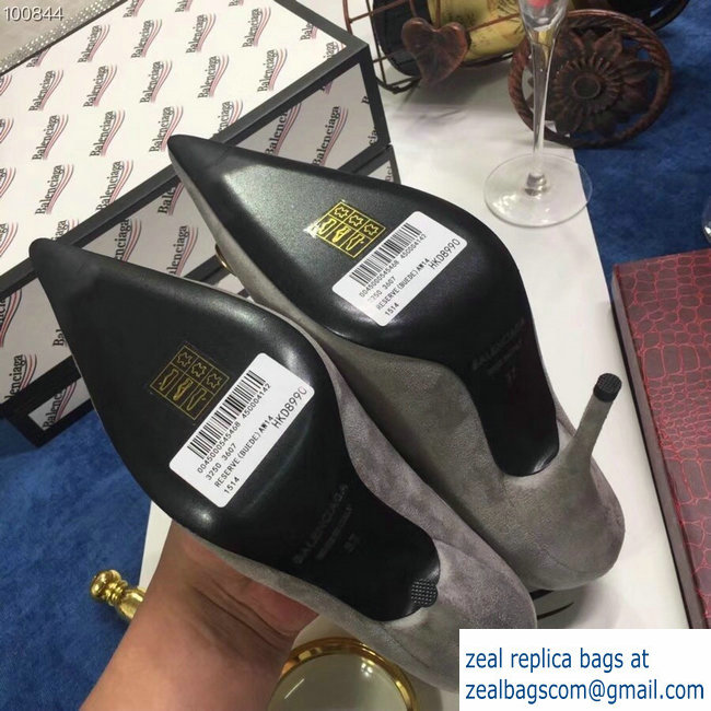 Balenciaga Heel 10cm Pointed Toe BB Pumps Gray 2018 - Click Image to Close