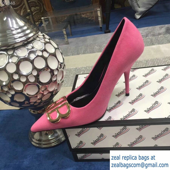 Balenciaga Heel 10cm Pointed Toe BB Pumps Pink 2018 - Click Image to Close