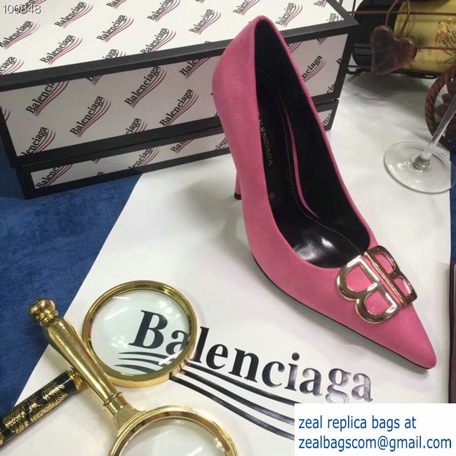 Balenciaga Heel 10cm Pointed Toe BB Pumps Pink 2018 - Click Image to Close