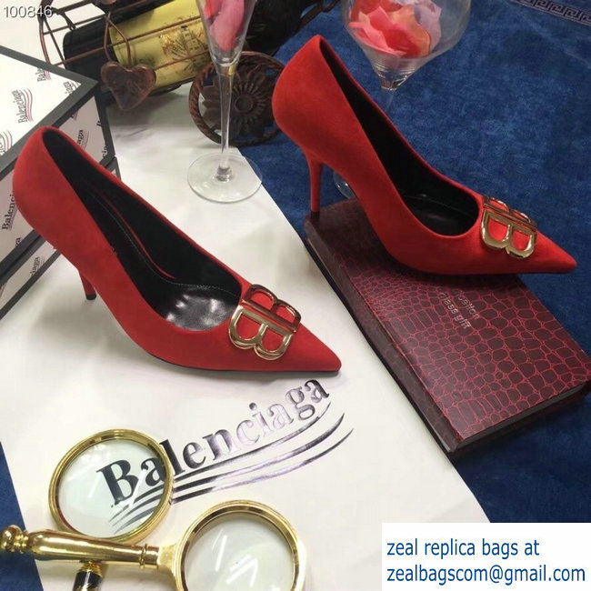 Balenciaga Heel 10cm Pointed Toe BB Pumps Red 2018 - Click Image to Close