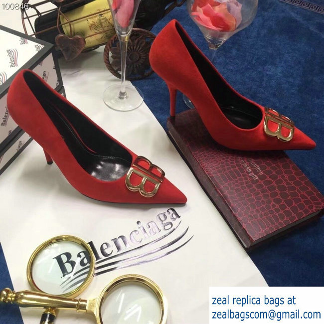 Balenciaga Heel 10cm Pointed Toe BB Pumps Red 2018