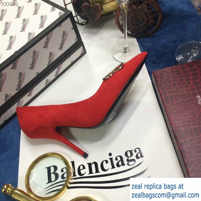 Balenciaga Heel 10cm Pointed Toe BB Pumps Red 2018