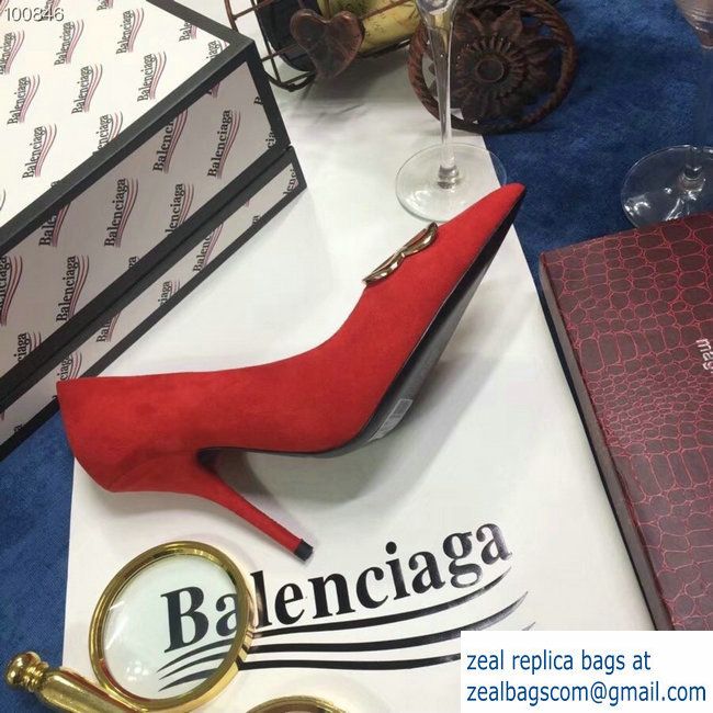 Balenciaga Heel 10cm Pointed Toe BB Pumps Red 2018 - Click Image to Close