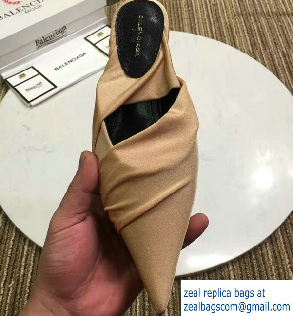 Balenciaga Heel 4cm Knife Draped Stretch Jersey Satin Mules Apricot 2019 - Click Image to Close