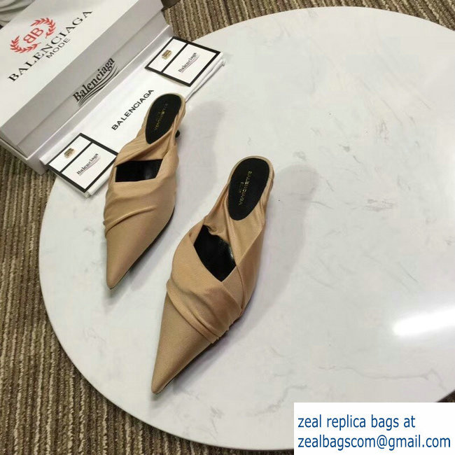 Balenciaga Heel 4cm Knife Draped Stretch Jersey Satin Mules Apricot 2019 - Click Image to Close