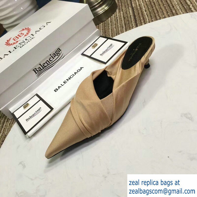 Balenciaga Heel 4cm Knife Draped Stretch Jersey Satin Mules Apricot 2019 - Click Image to Close