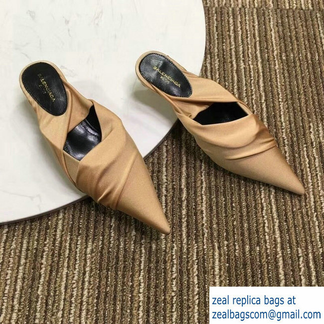 Balenciaga Heel 4cm Knife Draped Stretch Jersey Satin Mules Apricot 2019 - Click Image to Close