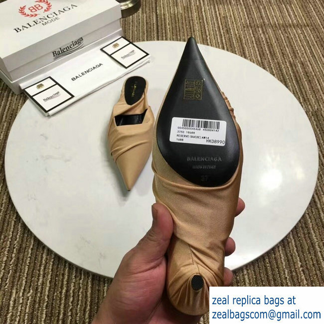 Balenciaga Heel 4cm Knife Draped Stretch Jersey Satin Mules Apricot 2019
