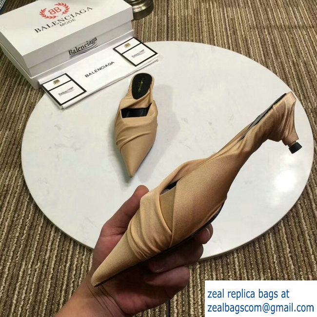 Balenciaga Heel 4cm Knife Draped Stretch Jersey Satin Mules Apricot 2019