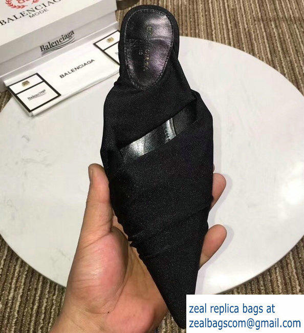 Balenciaga Heel 4cm Knife Draped Stretch Jersey Satin Mules Black 2019 - Click Image to Close