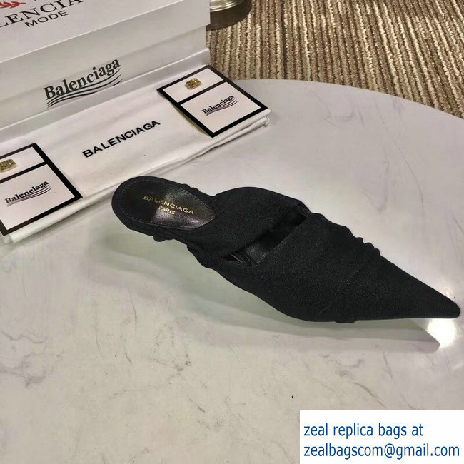 Balenciaga Heel 4cm Knife Draped Stretch Jersey Satin Mules Black 2019 - Click Image to Close