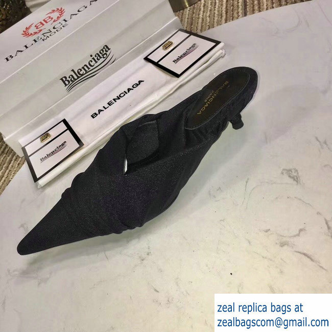 Balenciaga Heel 4cm Knife Draped Stretch Jersey Satin Mules Black 2019