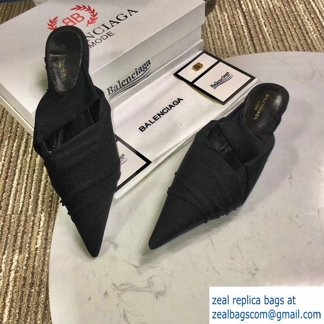 Balenciaga Heel 4cm Knife Draped Stretch Jersey Satin Mules Black 2019 - Click Image to Close