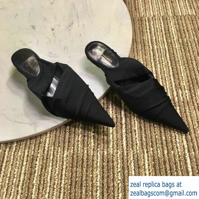 Balenciaga Heel 4cm Knife Draped Stretch Jersey Satin Mules Black 2019