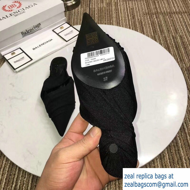 Balenciaga Heel 4cm Knife Draped Stretch Jersey Satin Mules Black 2019 - Click Image to Close